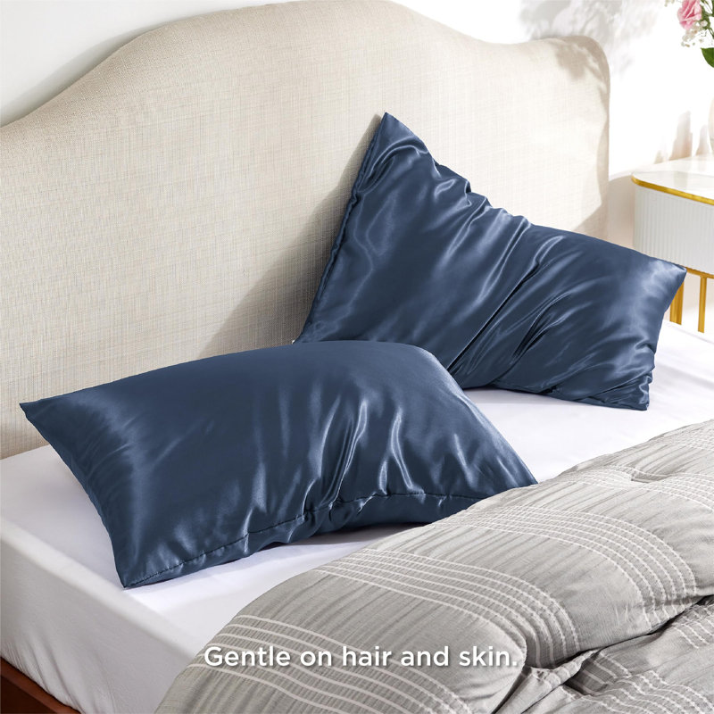 Bedsure Satin Pillow Case 2 Pack, King Pillow Case, Blue Granite