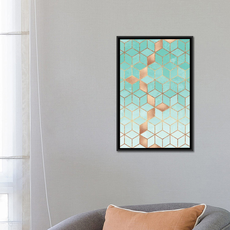 « mou gradient aquamarine », impression sur toile, H 26 po x l 18 po x P 1,5 po, Toile avec cadre noir, Pas de tapis