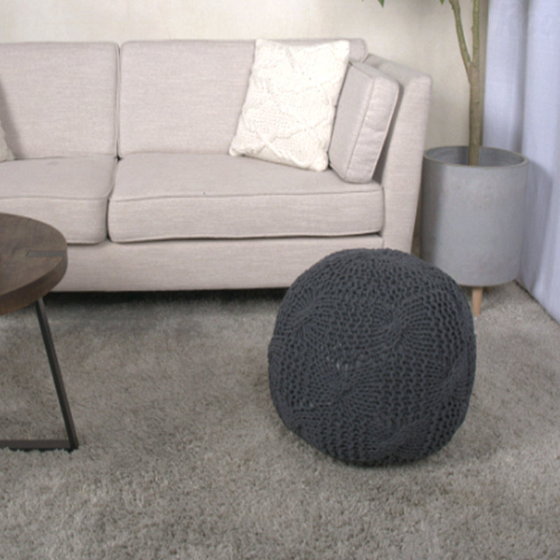 Cotton Upholstered Round Pouf Ottoman