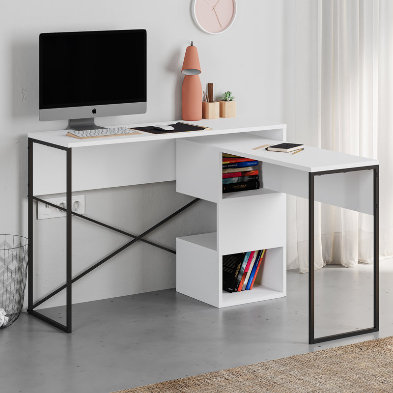 Claverton 110cm Wide Rectangle Writing Desk with Smart Storage, White