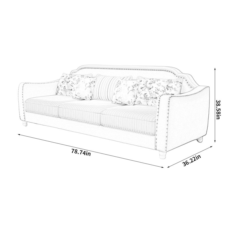 Simple Fabric Leisure Sofa, 3, 38.58" H x 78.74" W x 36.22" D