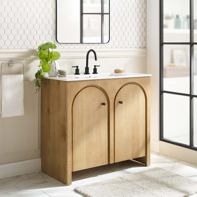 Base de meuble-lavabo simple 35 po Modway Appia seulement, Naturel