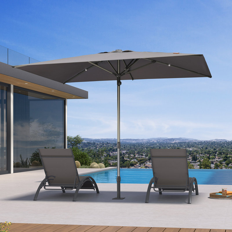 Table de marché semi-automatique pour l'extérieur avec 8 parasols robustes en aluminium, L 72 po x P 120 po, Gris