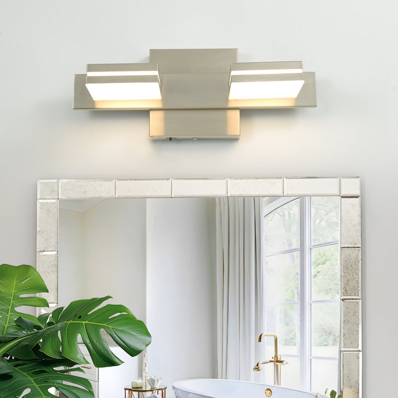 Lumières de meuble-lavabo modernes à DEL à intensité variable pour miroir, Nickel brut, Deux lumières