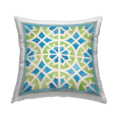 Mosaic Style Blue & Green Outdoor Printed Pillow by Stephanie Workman Marrott