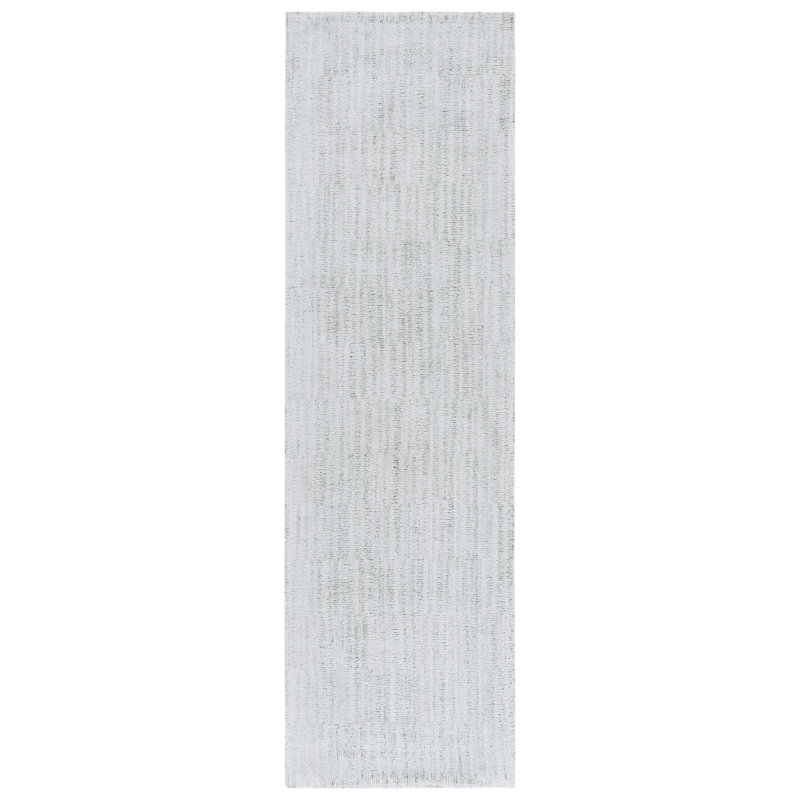 Alniyat 901 Hand Tufted Cotton/Polyester Abstract Indoor Use Only Rug in Green/Ivory, Runner 2'3" x 8'