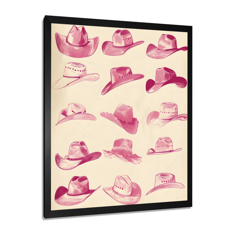 Décoration murale chapeaux de cowboys roses, Toile encadrée noire simple, H 44 po x l 34 po x P 1,5 po