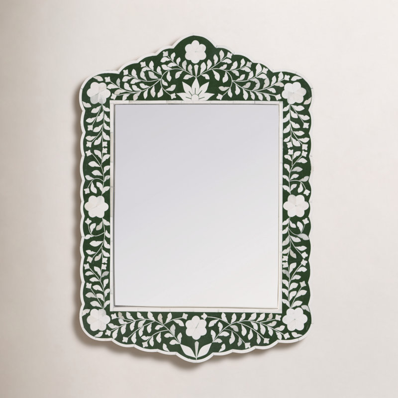 Ren Botanic Bone Inlay Traditional Distressed Accent Mirror, Green