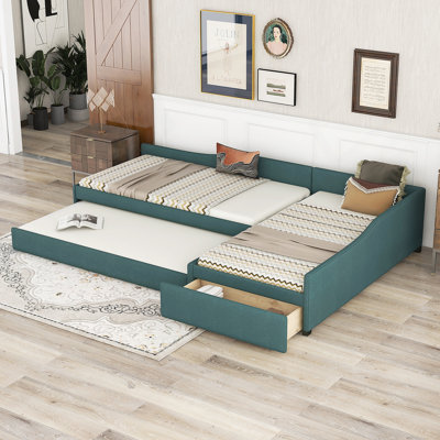 Upholstered Double Daybed With Trundle And Drawer