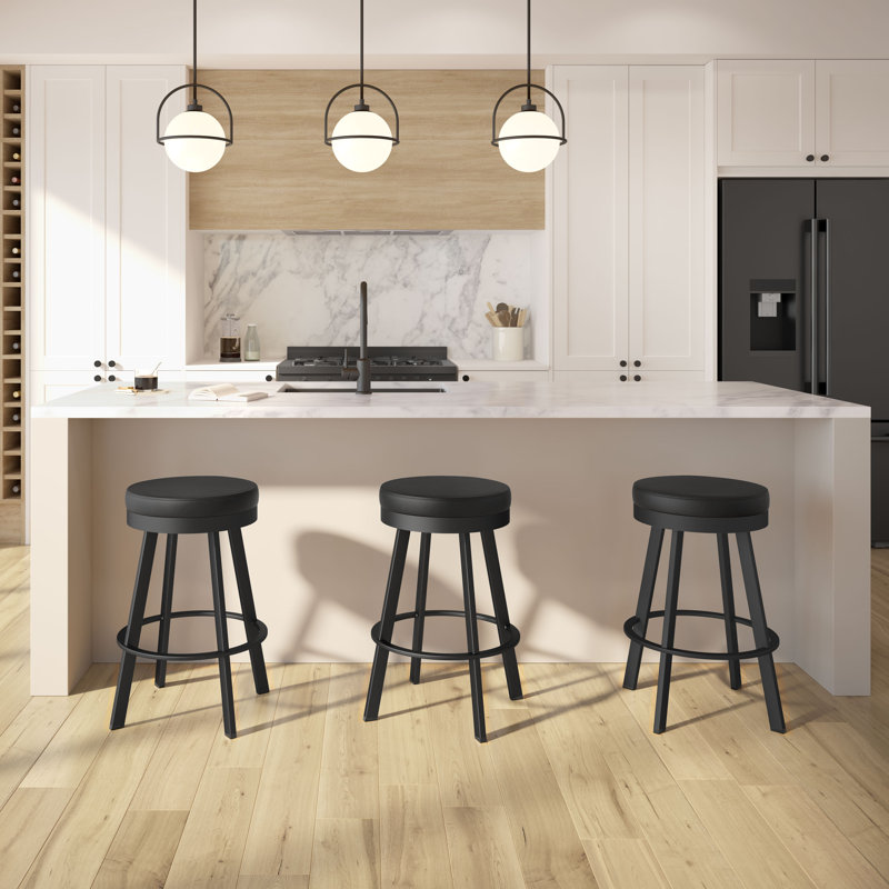 Tabouret de bar et de comptoir pivotant sans dossier Jamieson, Similicuir noir, Black