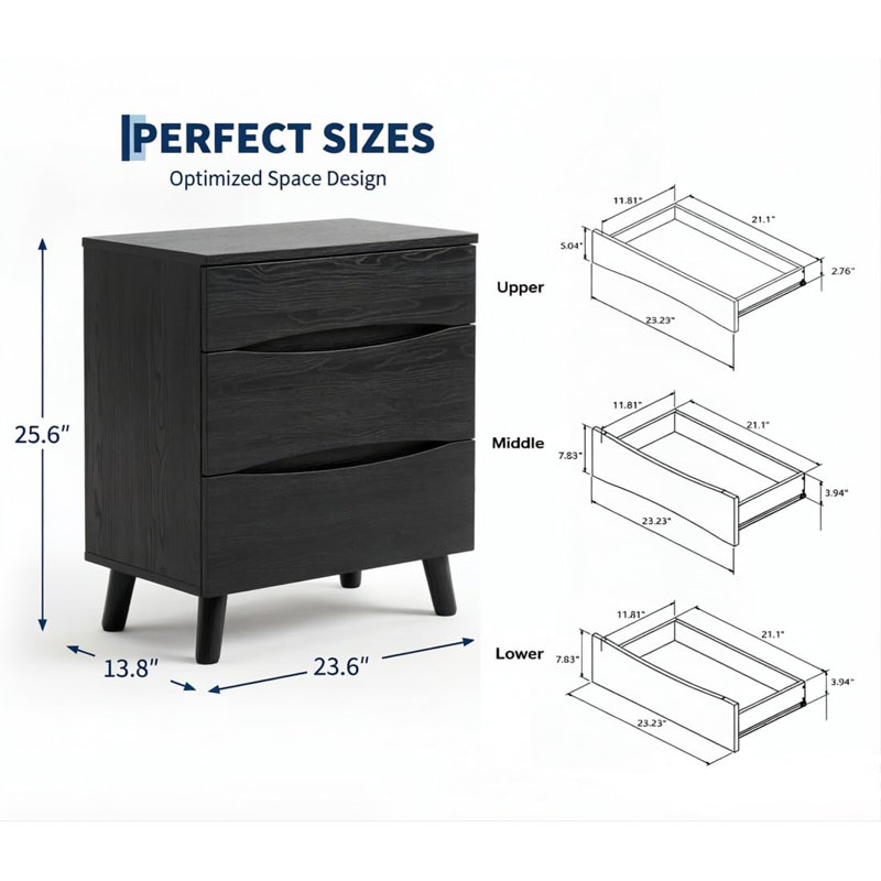 Table de chevet 3 tiroirs, Black