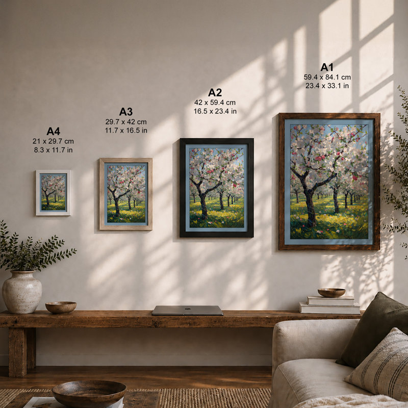 Spring Orchard in Bloom Botanical - Framed Print, A4 - 29.7 x 21.0 cm, White