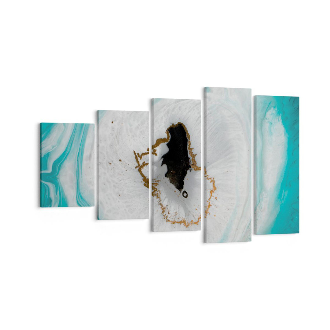 5-tlg. Leinwandbilder-Set Spilled Stain Turquoise