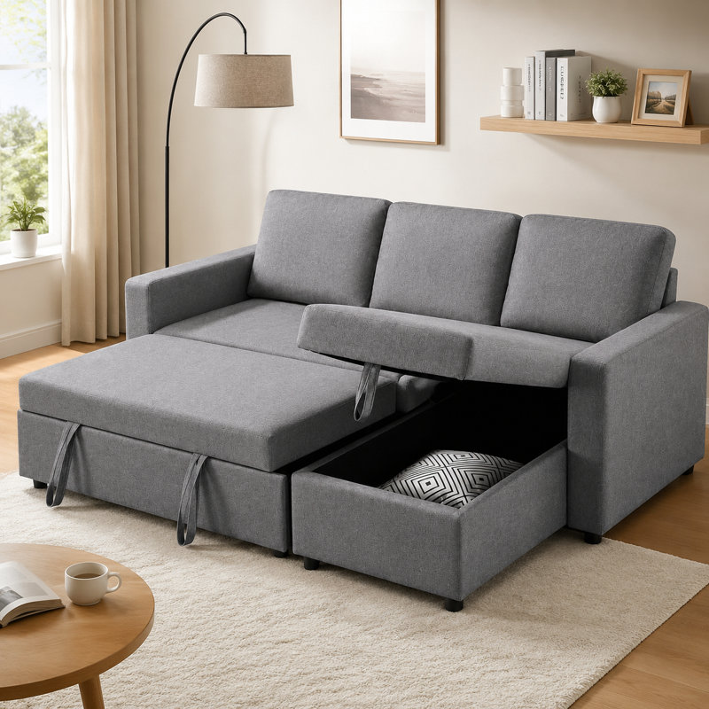 Moda Form 3-Seater L-Shaped Sofa Bed, Convertible Corner Sofa with Reversible Chaise & Pull Out Trundle Bed  for Small Living Rooms, Apartments