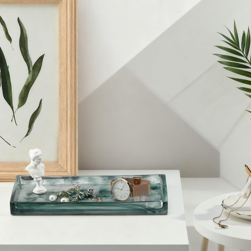 Organisateur de plateau de salle de bain en résine pour comptoir de meuble-lavabo, bijoux, parfums, bougies et articles de toilette, solution de rangement imperméable et durable pour la décoration intérieure