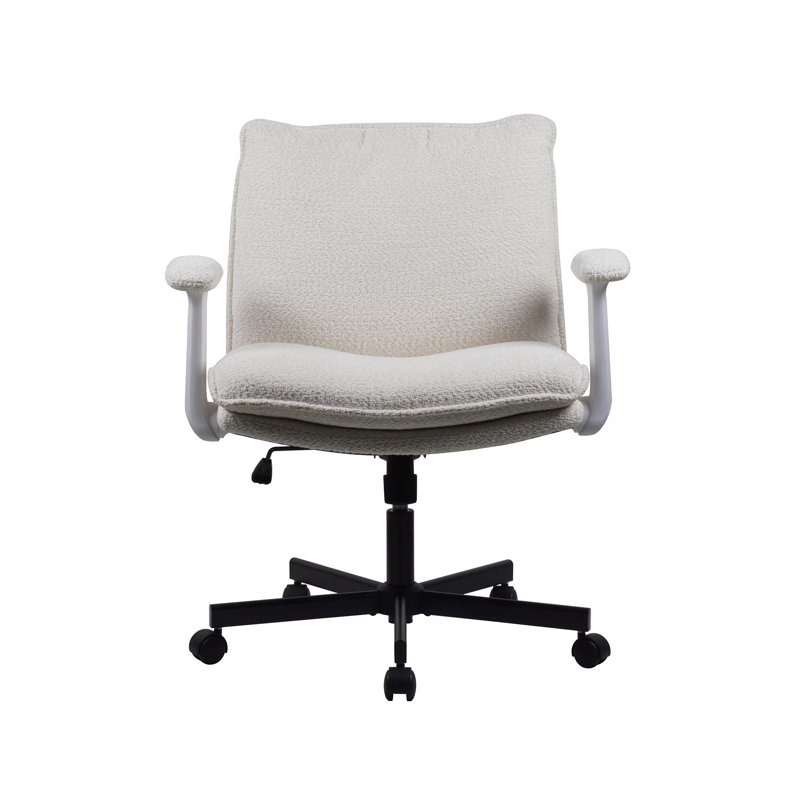 Criss Cross-Legged Friendly Wide Seat Office Chair with Foldable Arms, Rolling Casters, Beige