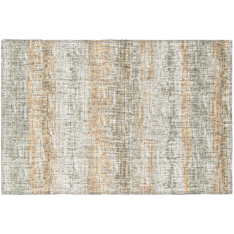 Tapis abstrait vert tissé à la machine, Rectangle 1 pi 8 po x 2 pi 6 po