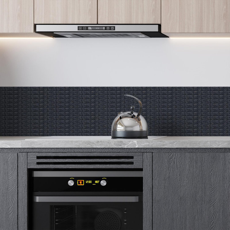 35.56cm W x 72.39cm L Aluminum Peel and Stick Mosaic Tile, Black/Dark Blue/Silver