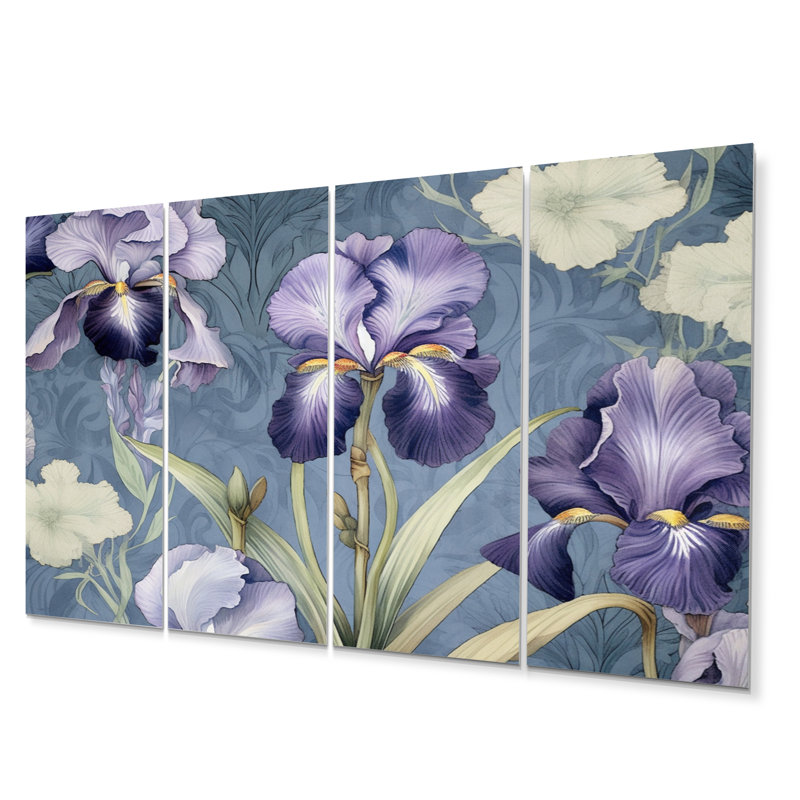 Mauve vert iris Impressions fleur I - ensemble d'art mural floral en métal