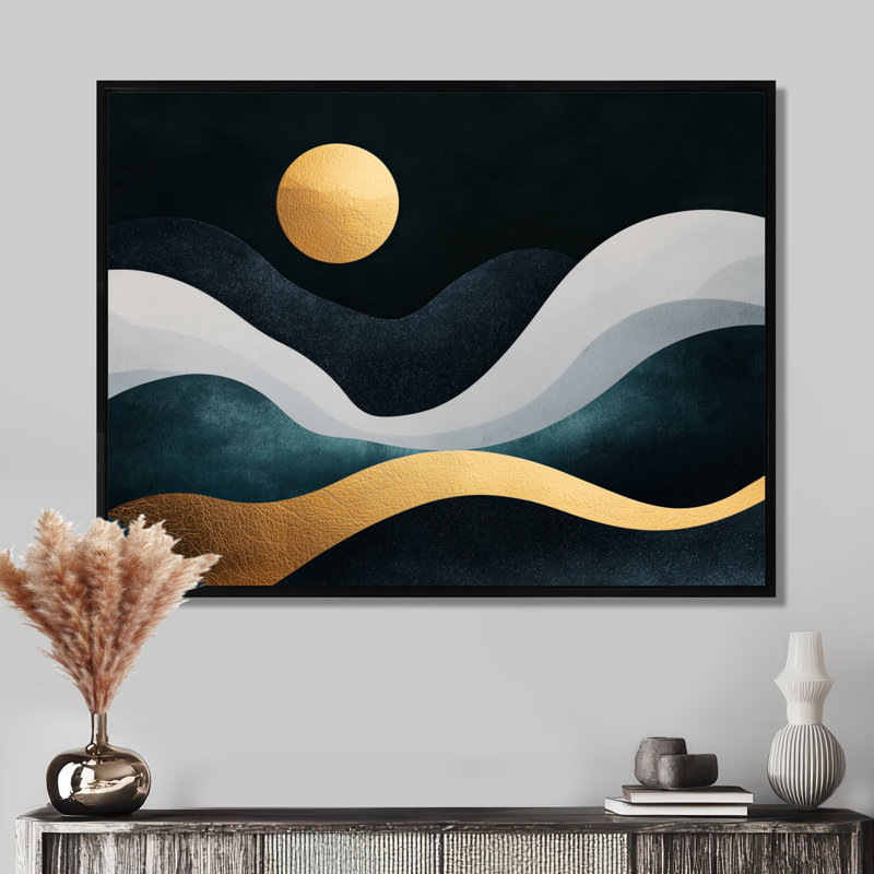 «Soft Marble Coastal Balance V», art mural abstrait en marbre, Noir, H 16 po x l 32 po, Picture Framed