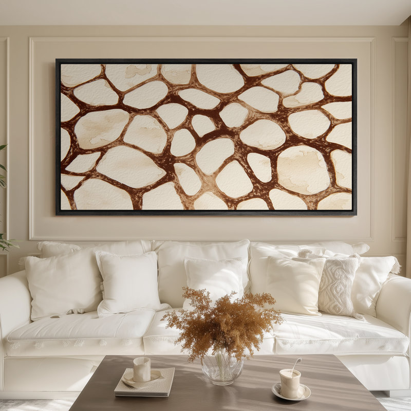 Framed Canvas Wall Art - Abstract Brown Stone Pattern - 16"x24", 24"x36", H 30 po x l 60 po, Black