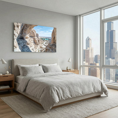 Beige Sandstone Canyon Framing Turquoise Desert Oasis Canvas Wall Art