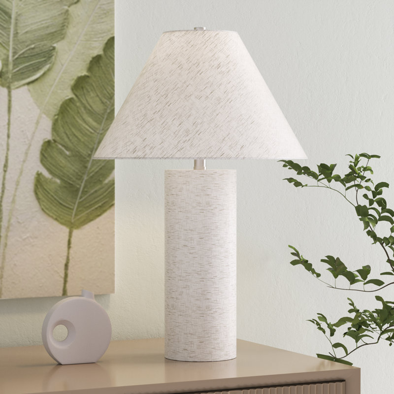 Lampe de table moderne 22,75 po en résine blanche moderne pour chambre / bureau / table de chevet avec table de chevet simple avec abat-jour empire en lin blanc et protection USB / TYPE-C