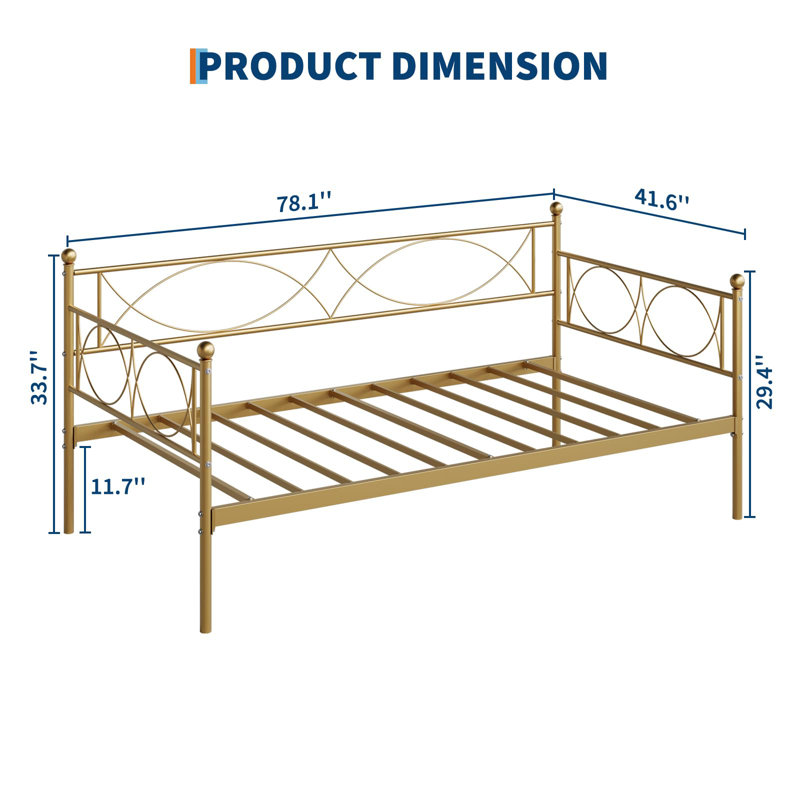 Twin daybed with Trundle, Metal Twin Daybed, Day Bed Sofa Bed Frame with Steel Slat Support, Multifunctional Daybed Frame