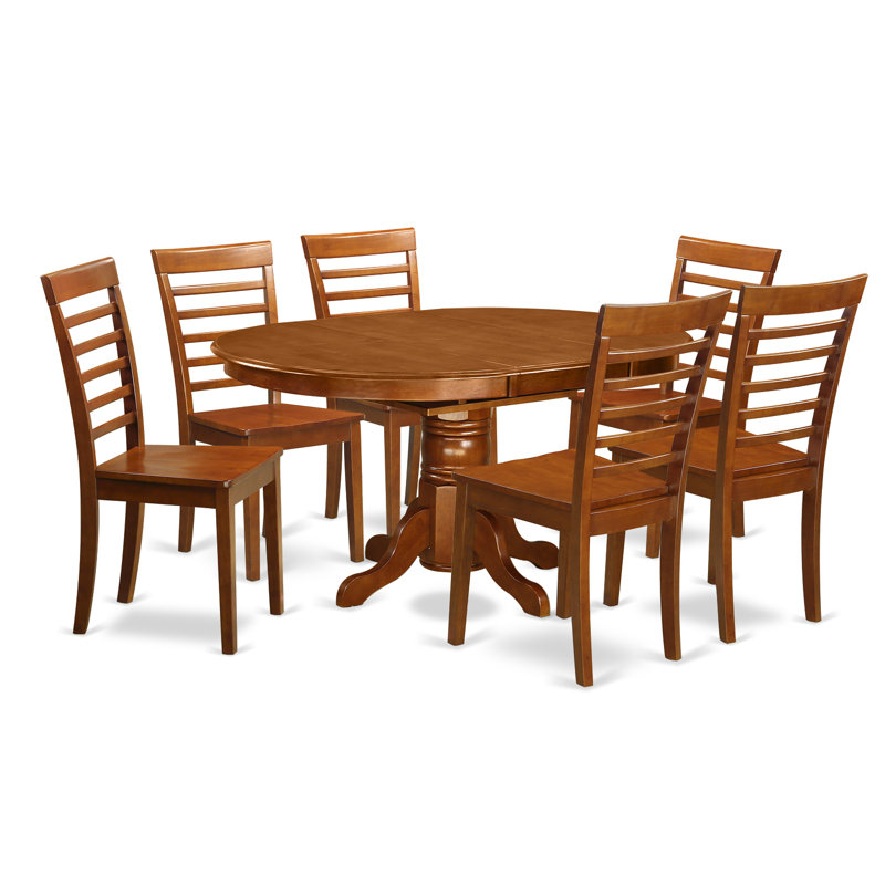 Ensemble de table et chaises de cuisine 7 pièces comprenant une table de salle à manger ovale avec rallonge papillon et 6 chaises de salle à manger, brun selle