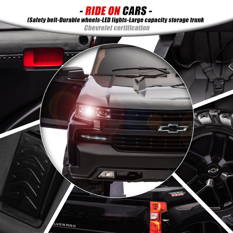 24V Ride On Car Truck Silverado Kids véhicule électrique 2 places à piles avec télécommande, Noir