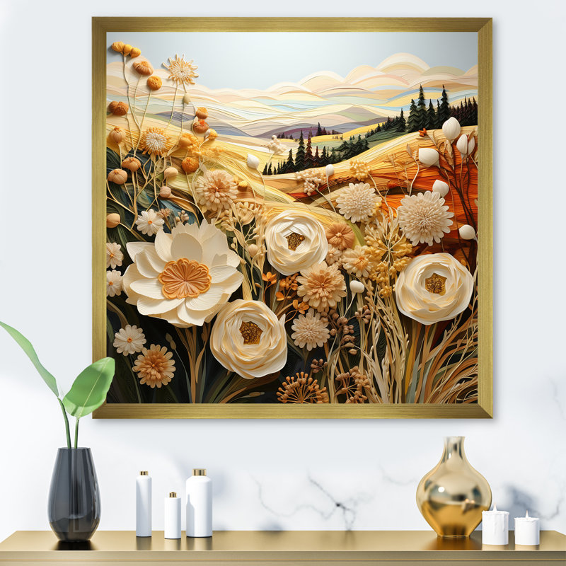 «Threaded Garden Tapisserie I», art mural abstrait sur toile_105687, H 36 po x l 36 po x P 1,5 po, Encadrement doré