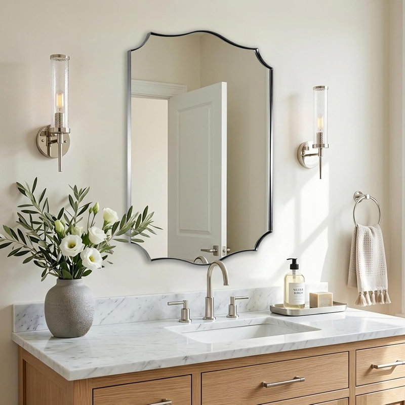 Miroir de salle de bain Anayalee Cadre en acier inoxydable, Nickel brossé, 30" x 20"