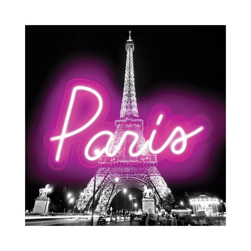 Neon Paris Pink On Black by Hailey Carr - Wrapped Canvas Print, 30.48 cm H x 30.48 cm W