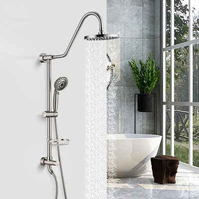 Brushed Nickel Shower System, 5 Hand And Wall Mount Installation, Easy To Clean Faucet With Rain Showerhead & 5 Spray Modes Shower, Finish