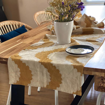 Hand-Printed Table Runner Organic Cotton Linen