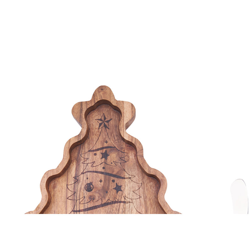 Xmas Tree Serving Board W/Spreader S/2