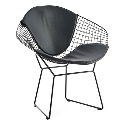 Chaise à cadre noir avec finition blanche, siège en tissu PU, procédé en fil d'acier dessiné à la main, profondeur de 33 pouces, largeur de 26 po, hauteur de 31 po, cadre de 23 lb, housse de siège et fil soudé, dans l'emballage