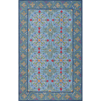 Alpenrose Hand-Tufted Wool Loop Pile Indoor Rug Traditional Bordered Blue
