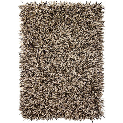 Cyrah Handmade Shag Abstract Black/Brown/Cream Area Rug
