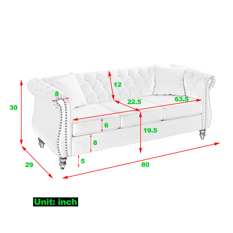 2 pièces canapé 3 places Chesterfield 80 po en velours beige