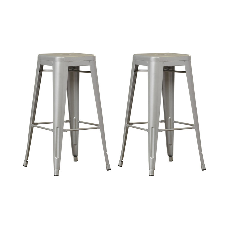 Crawford Counter Stool with Metal Frame, Silver, Counter Stool (26.5" Seat Height)
