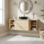Meuble-lavabo mural avec lavabo en céramique, 2 portes à fermeture douce et 2 petites tablettes de rangement