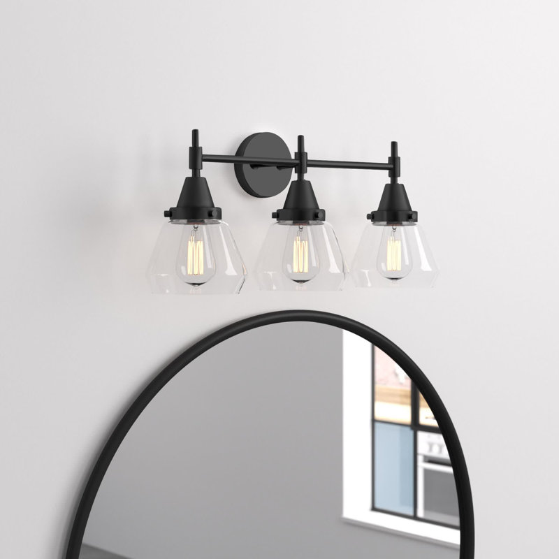 Éclairage pour meuble-lavabo 3 lumières 25 po Caden Fulton - fini noir mat - abat-jour fumé clair, Transparent, Chrome poli
