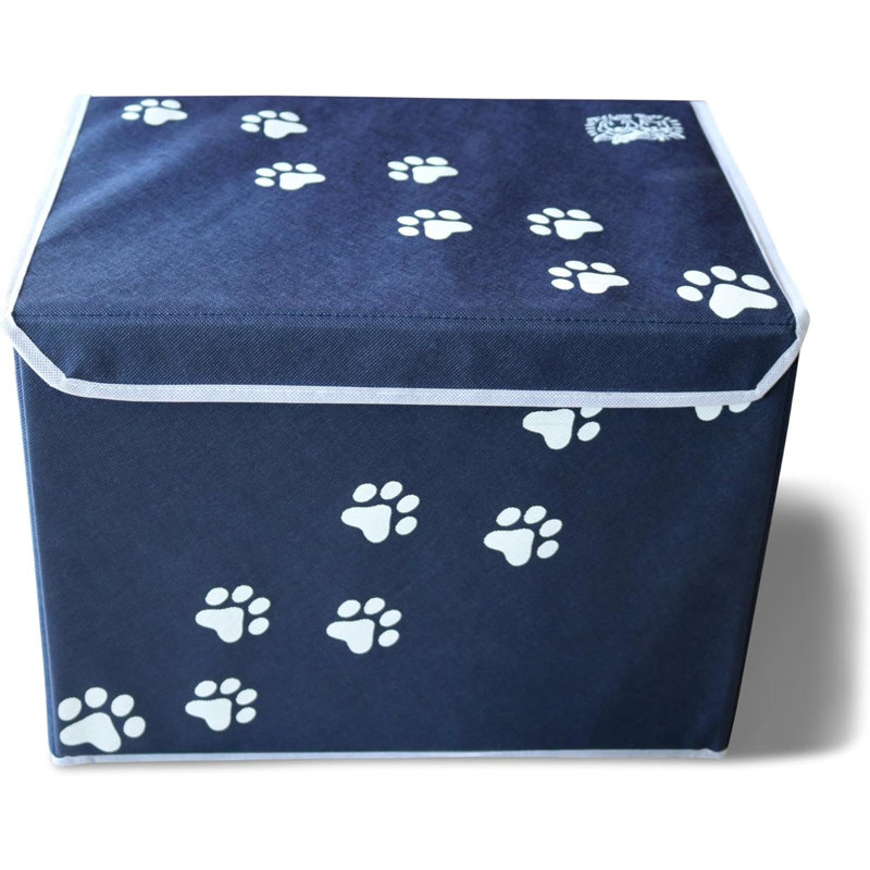 Large Dog Toys Storage Box 16" X 12" Pet Toy Storage Basket With Lid. Perfect Collapsible Canvas Bin For Cat Toys And Accessories Too