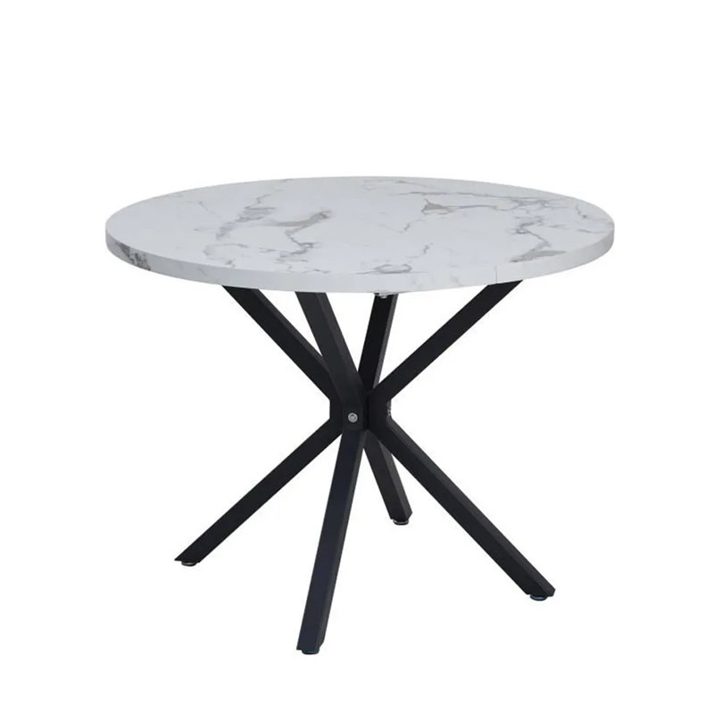 Adorna Round Solid Wood Top Metal Base Dining Table, Black