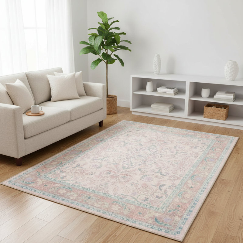 Tapis décoratif moderne rose clair à motif lavable, Tapis de couloir 2 pi 6 po x 9 pi 11 po