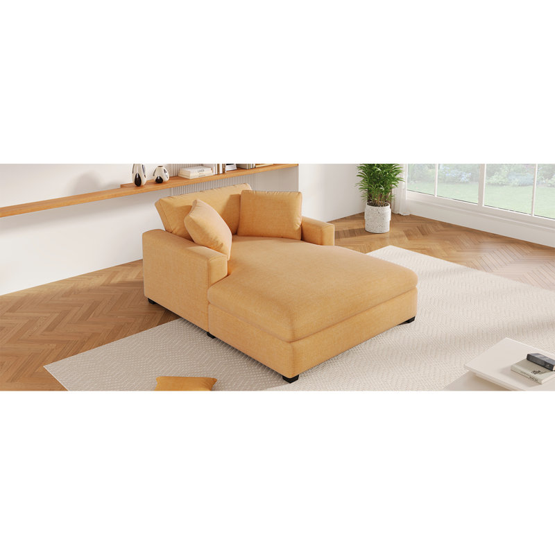 Chaise longue de 53,5 po x 70,9 po - Structure, pieds en bois massif, tissu doux, design classique, assise confortable de 53,5 po x 70,9 po, style détente