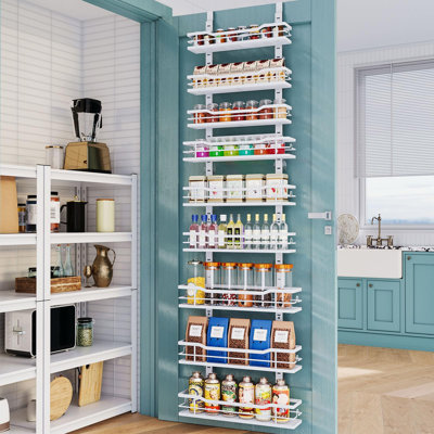 Organisateur de garde-manger au-dessus de la porte, organisateur de porte à 9 niveaux avec panier réglable, organisateurs de garde-manger suspendus en métal et rangement