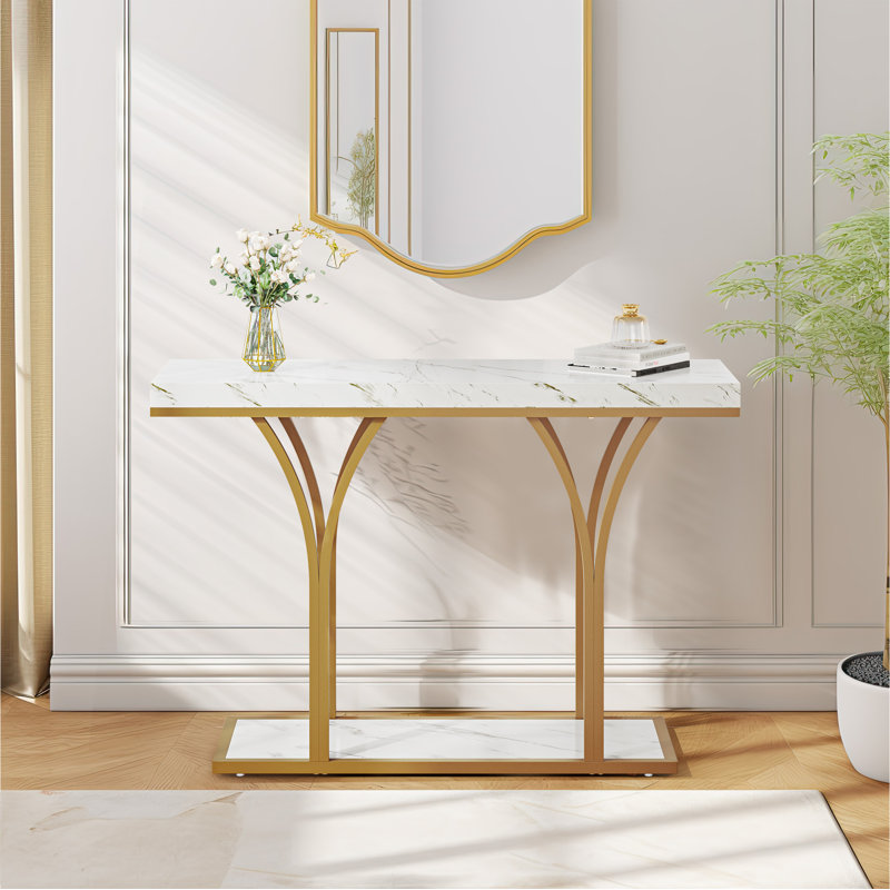 Console de 39,3 po de largeur avec dessus en faux marbre et lumière DEL Neymar