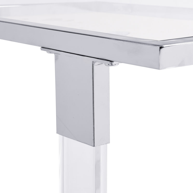 Table d'appoint en verre chromé, table de bout en acrylique, table carrée en forme de C avec base en métal pour le salon, la chambre à coucher, le balcon, la maison et le bureau